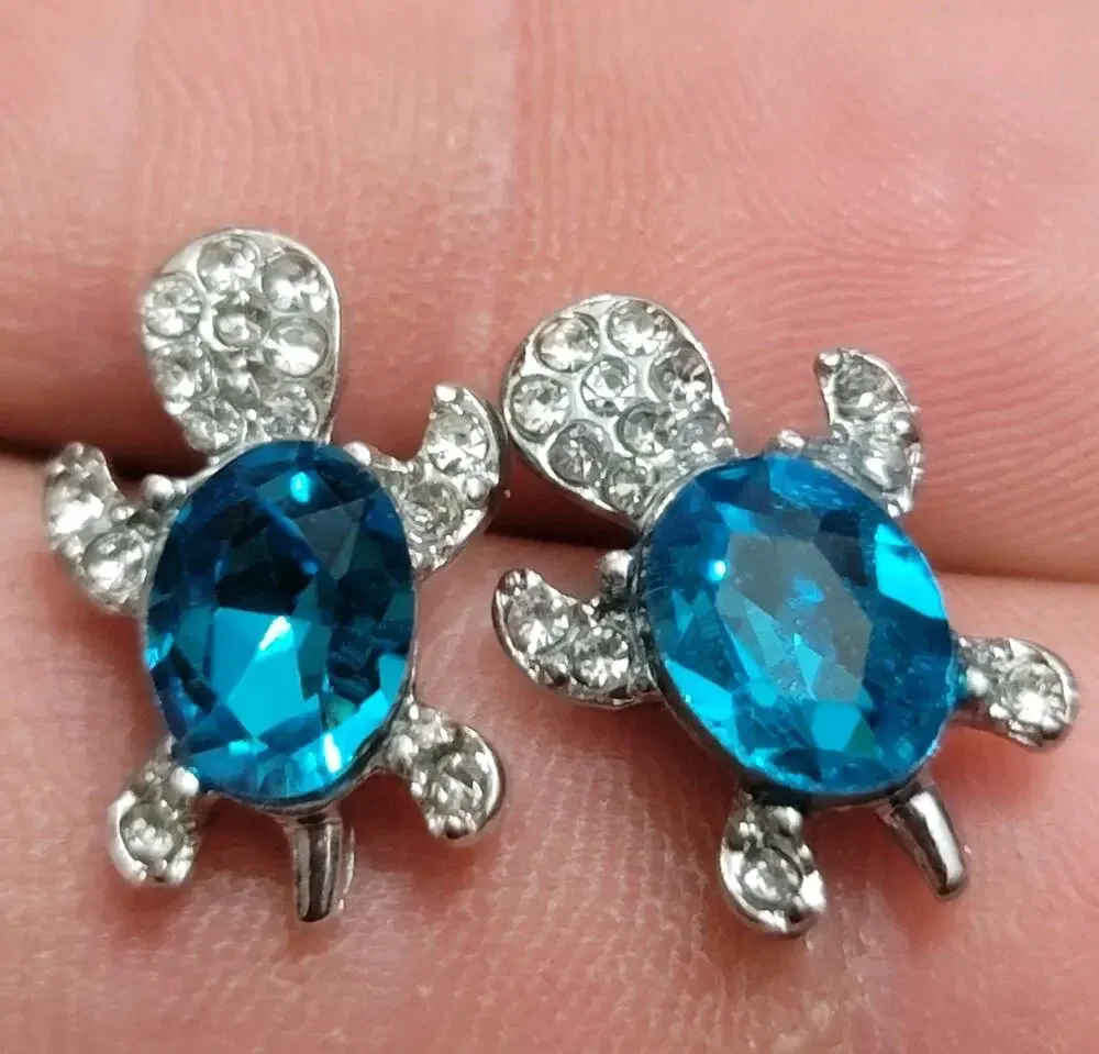 Turtle Stud Blue Crystal Earrings for Women